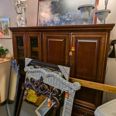 Lovely Hardwood Armoire Cabinet with plenty of Storage and 2 Large Drawers on the bottom 