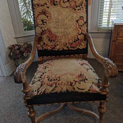 French Antique.  18th Century Original Tapestry  French Arm Chair available.  Please Contact us if interested in this Rare French Antique.