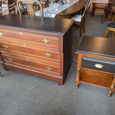 Antique Matching Dresser on Wheels and Night Stand 