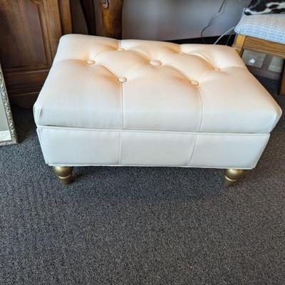Heavy-Duty Leather Ottoman with wooden legs. Very Sturdy