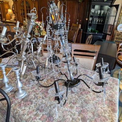 Crystal and Brushed Stainless Chandeliers.  New