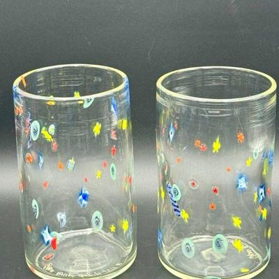 (2) Signed Murano Style Clear Drinking Glasses...