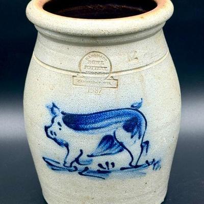 Handmade Rowe Pottery Works 1987 Pig Utensil Crock...