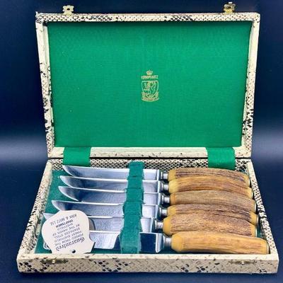 (6) Kirk & Matz Genuine Stag Knives With Case...