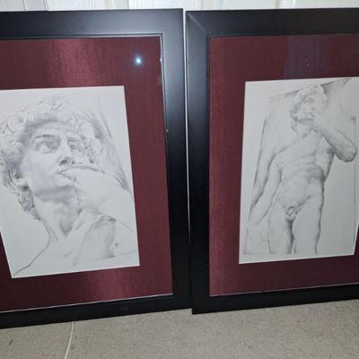 Pair of "David" charcoal sketches 
