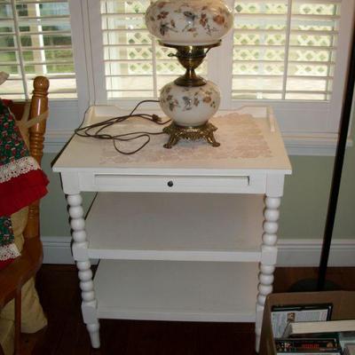 Liberty Furniture White End Table with 2 shelves and pull out Tray