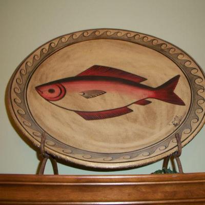 Large Pottery Fish Plate with Stand