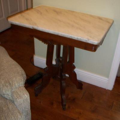 Antique/Vintage Wood Marble top Side Table.