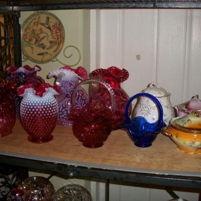 Vintage Fenton  "Cranberry Opalescent" Vases, Pitchers.