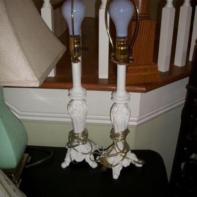 Pair of White Metal Floral Lamps.