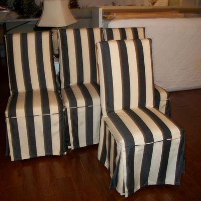 ***BIN*** Set of 4 Navy & Cream Striped Chairs - $160.00