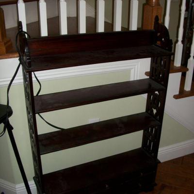 Vintage Mahogany Chippendale Style Fretwork Open Bookcase with 6 Drawers.