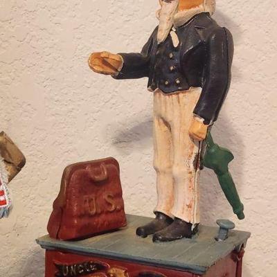 Cast Iron Mechanical Uncle Sam Coin Bank