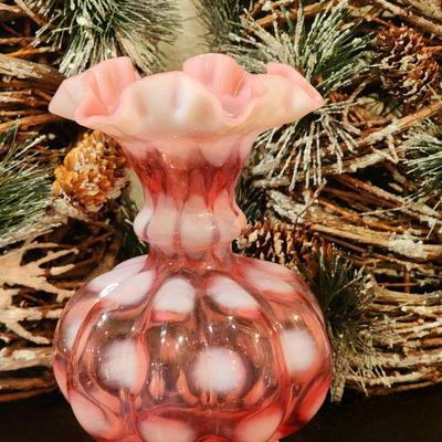 Fenton Opalescent Coin Dot Ruffle | Cranberry