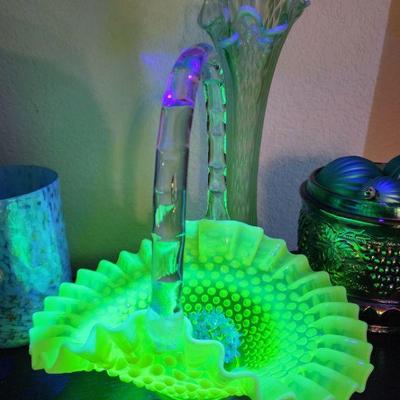 Fenton Uranium Opalescent Hobnail Basket