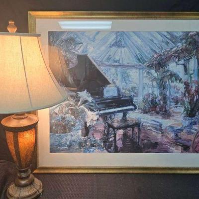 Ct113 framed and matted piano print with lamp