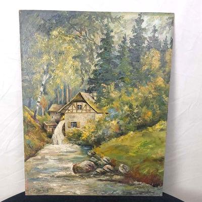 "Countryside Mill" - A Vintage Oil Painting