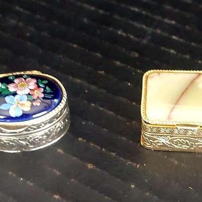 Two Metal Vintage Mini Jewelry Boxes Handmade Antique Doily