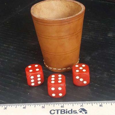 Vintage BAKELITE Dice and Leather Cup Set