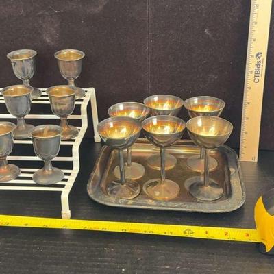 Vintage Silver Shot Glass and Tray Set