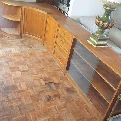 Mid-Century Modern Curved Wood Entertainment Center - 4 Pieces