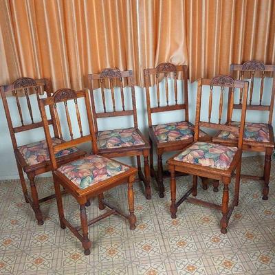 Vintage Solid Wood Dining Chair Set Of 6 - Cleaning Required