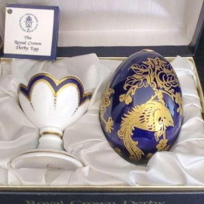 Royal Crown Derby Paradise Cobalt Faberge Egg and Stand Numbered 1173/3,500 COA and Box