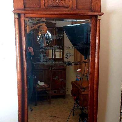 Antique Oak Framed Mirror