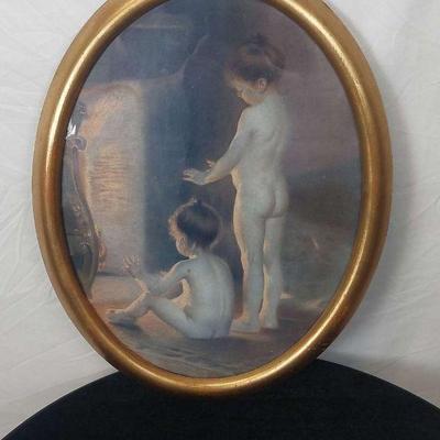 "After the Bath" Print by Paul Peel in Vintage Oval Frame