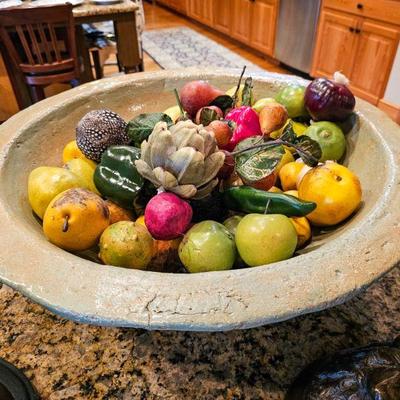 Huge pottery bowl with faux fruit