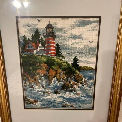 Framed needlepoint art
