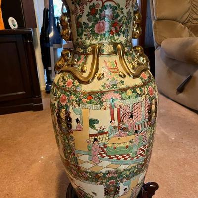 Large floor painted oriental vase