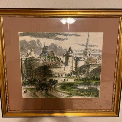 Framed needlepoint art