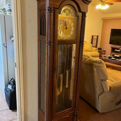 Grandfather clock w/stain glass panels