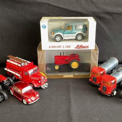 Nine Diecast Metal Vehicles * Matchbox * John Deere * Schuco * Massey Harris * Mack CJ