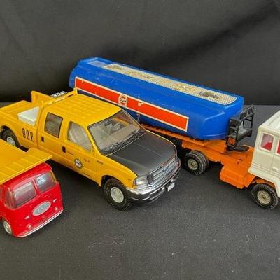 Three Metal Diecast Vehicles * Ford Truck * Gulf Oil Tanker * Corgi Major * Corgi ERF