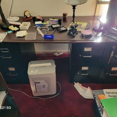 Desks, office supplies, filing cabinets