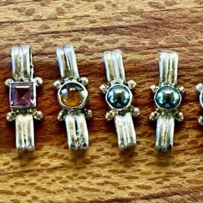 (8) Sterling Silver & Stone Handmade Pendants - Citrine, Garnet, Pearl & Amethyst - Total Weight 10.10 Grams 
