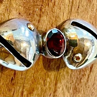 Sterling Silver & Faceted Handmade Garnet Pin - Total Weight 9.27 Grams 