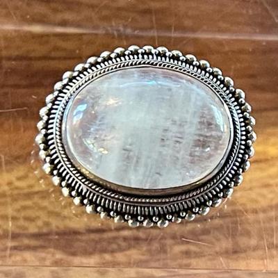 Sterling Silver & Moonstone Handmade Cabochon Pin - Total Weight - 7.95 Grams 