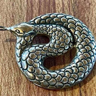 Sterling Silver Handmade Repousse Snake Pin - Total Weight - 14 Grams 