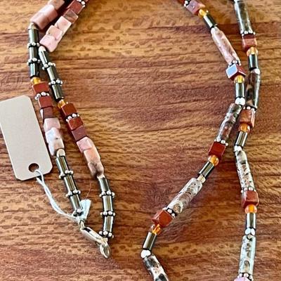 Handmade Sterling Silver - Hematite - Jasper - Gold Carnelian Bead 20 Inch Necklace 