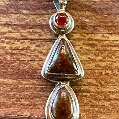 Sterling Silver - Pietersite & Garnet Handmade Pendant - Total Weight 13.03 Grams 
