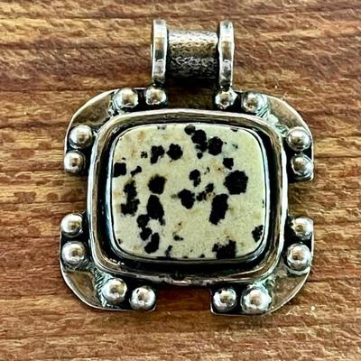 Sterling Silver & Dalmatian Jasper Handmade Pendant - Total Weight - 10.18 Grams 