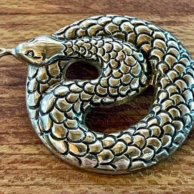 Sterling Silver Repousse Handmade Snake Pin - Total Weight 13,81 Grams 