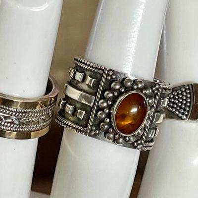 (3) Sterling Silver Rings - (1) Citrine  (2) Band W 18K Gold Accent - Sie 4-5.5 - Weight 18.2 Grams 
