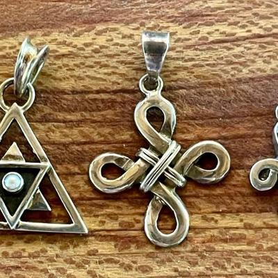 (3) Sterling Silver Handmade Pendants - Celtic Knot - Pearl & Smoky Quartz - Total Weight 8.16 Grams 
