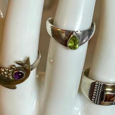 (3) Sterling Silver Rings - Amethyst - Citrine & Peridot - Size 6.5-7 - 12.62 Grams