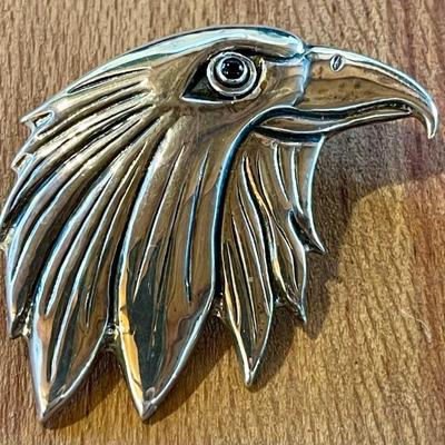 Handmade Sterling Silver Repousse Eagle Pendant With Onyx Eye - Total Weight 10.34 Grams 