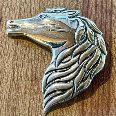 Sterling Silver Handmade Repousse Horse Pin - Total Weight 15.36 Grams 